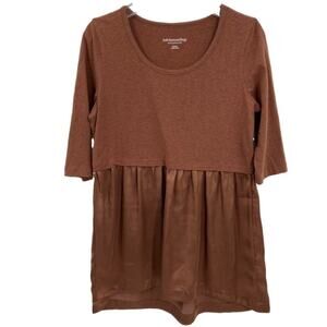 Soft Surroundings Odette Peplum Blouse Size M Brown Tunic Top Mixed Media